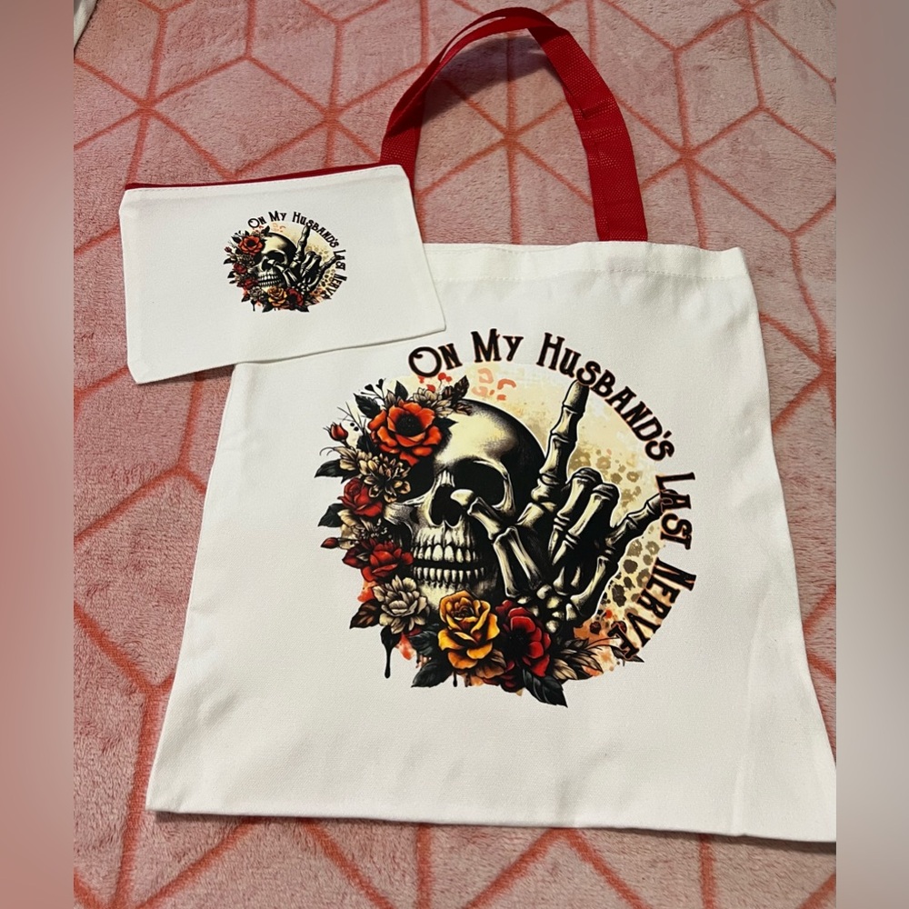 On My Husbands Last Nerve Skull & Roses Bag Set 💀